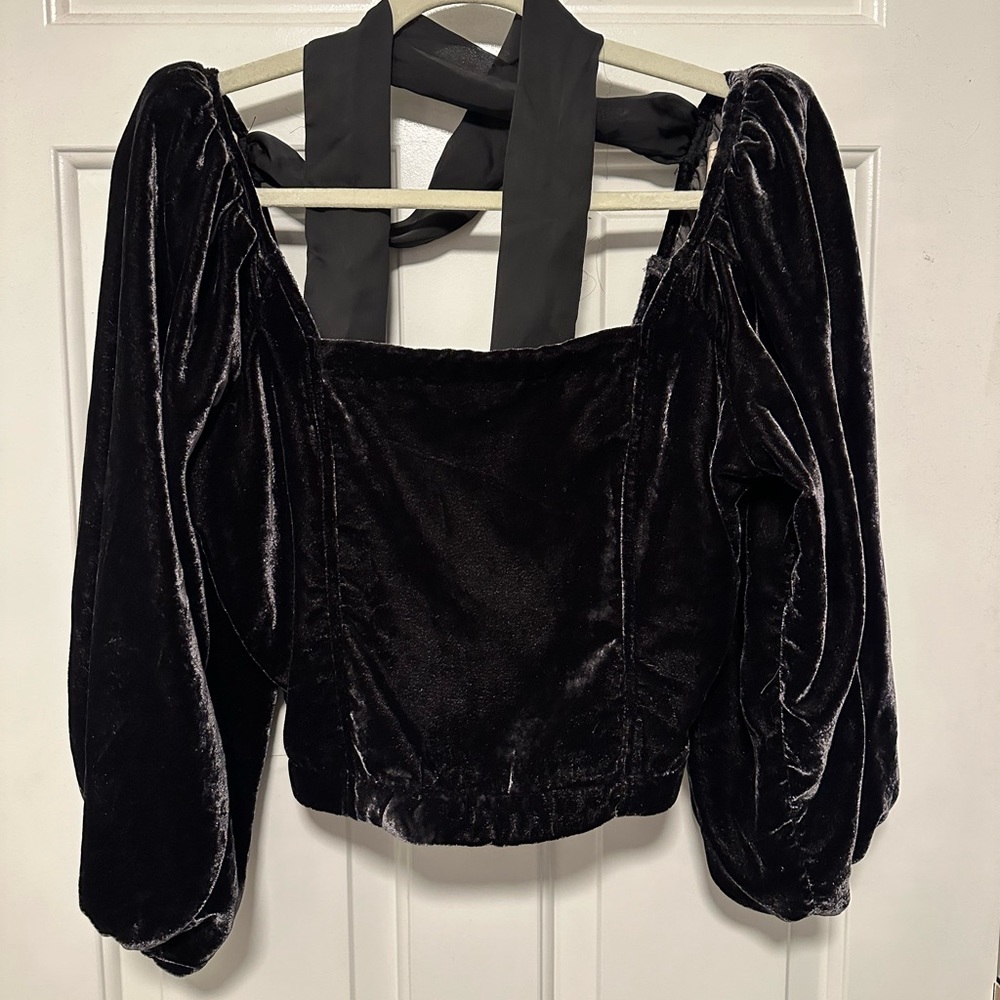 NWOT - Free People Marie Velvet Open Back Cropped Top Black - S